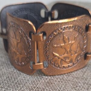 Vintage Copper Panel Bracelet Tribal Dancer Mid Century Statement